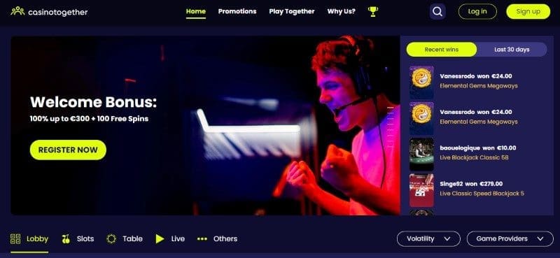 Interface de Casino Together
