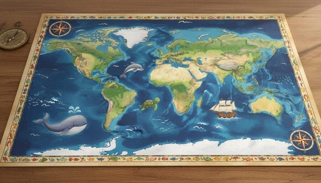 découvrez un guide complet d'exploration ludique avec une carte interactive des océans et continents, spécialement conçue pour les élèves du cp au cm2, pour apprendre en s'amusant.